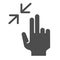 Two finger zoom out solid icon. Swipe resize vector illustration isolated on white. Hand click glyph style design