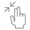 Two finger zoom out thin line icon. Swipe resize vector illustration isolated on white. Hand click outline style design