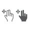 Two fingers free drag line and glyph icon, gesture and hand, swipe sign, vector graphics, a linear pattern on a white