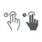 Two fingers touch and hold line and glyph icon, gesture and hand, swipe sign, vector graphics, a linear pattern on a