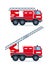 Two fire engines isolated. Red fire trucks