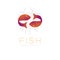 Two Fish or Pisces symbol icon and coral set orange violet