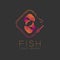 Two Fish or Pisces symbol icon and fishing rod set orange violet