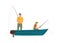 Two Fishermen with Fishing Rods on Motor Boat
