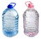 Two five liter bottles of water pink and blue