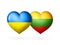 Two flag heart. Flags of Ukraine and Lithuania. Two hearts in the colors of the flags isolated on a white background. Protection,
