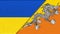 Two Flag Together - Fabric Texture. National symbols of Ukraine and Bhutan