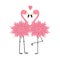 Two flamingo set. Pink heart. Flower body. Exotic tropical bird. Zoo animal collection. Cute cartoon character. Decoration element