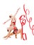 Two flexible gymnasts dancing with red ribbons