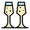 Two flute glasses icon color outline vector