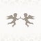 Two Flying Christmas Angels Holding Gift Brown And Beige