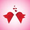 Two flying pink birds in shape of half heart, vector illustration