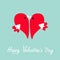 Two flying red birds in shape of half heart. Cute cartoon character. Love card Flat design style. Happy Valentines day.