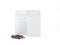 Two foil plastic paper bag packaging with vacuum-sealed, zipper and pile of seed for roasted coffee beans template isolated