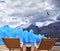 Two folding wooden chairs and Perito Moreno glacier