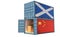 Two freight container with Scotland and China flag.