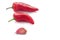 Two fresh peppers and garlic on white background, isolated. Produce product, agriculture industry