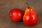 Two fresh ripe organic red bartlett pears