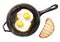 Two fried eggs in a cast iron skillet watercolor
