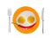 Two fried eggs and red hot chilly pepper on orange plate