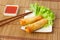 Two fried spring rolls on a plate