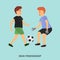 Two friend play football color illustration for web and moile design