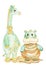 Two friends giraffe and hippo. Toys. Watercolor illustration.