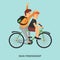 Two friends ride a bicycle color illustration for web and mobile design