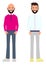 Two friends are standing on a white background. A young man with a beard and a white shirt. A young man with a beard and