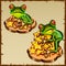 Two frog on a pile of golden stars, FengShui