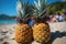 Two fruity companions enjoying beach bliss, beautiful summer photo