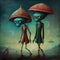 Two Funny Aliens Wearing Hats - Illustration