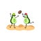 Two funny avocados playing ball at the beach, tropical humanized fruit characters spending time on the beach in summer