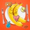 Two funny bananas with emoji faces in love emoticon, concept for Valentines day