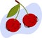 Two funny berries on a twig are sleeping, closing their eyes. Cartoon character cherry with arms and legs.