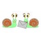 Two funny cartoon snails with a letter