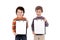 Two funny children holding clipboards