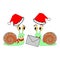 Two funny Christmas cartoon snails with a letter