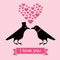 Two funny crows, a gentleman seduces a lady, cartoon Valentine. Cute raven illustration