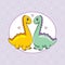 Two funny enamored dinos on abstract background for scrapbook