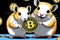 Two funny hamsters holding Bitcoin