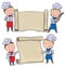 Two funny kids cook with banner scroll