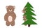 Two funny little bear vector. Bear cub hiding peeks out from behind the tree