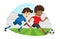 Two funny men soccer player playing football competition fighting for a ball