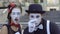 Two funny mimes fooling around on camera