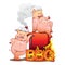 Two funny pigs near the red smoker