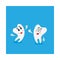 Two funny tooth characters looking, pointing up, dental health care