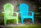 Two Garden Deck Chairs Blue and Green In Pleasant Garden Spot