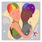 Two gay men, black and white. LGBT couple . Cartoon character of young gay couple hugs, romantic and Valentine`s day concept
