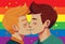 Two gay men kissing. LGBTQ manifesto. Respect, tolerance, equality